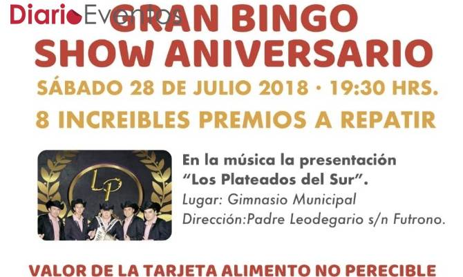 Bingo show este sábado en Futrono contará con banda en vivo