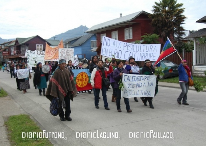 Marcha de protesta contra la instalación de piscicultura en río Calcurrupe