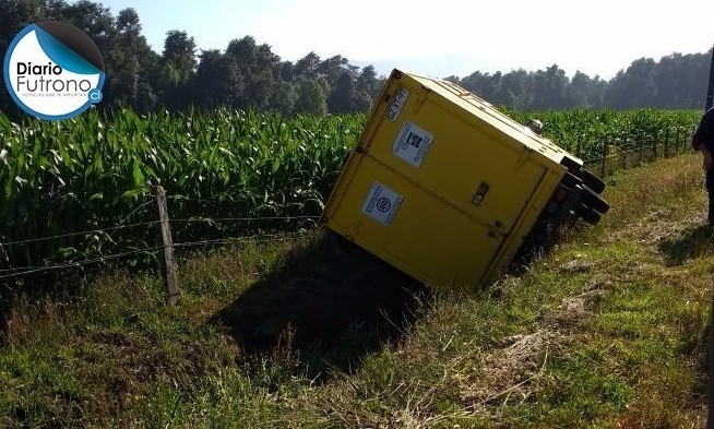 Camión repartidor volcó camino a Futrono