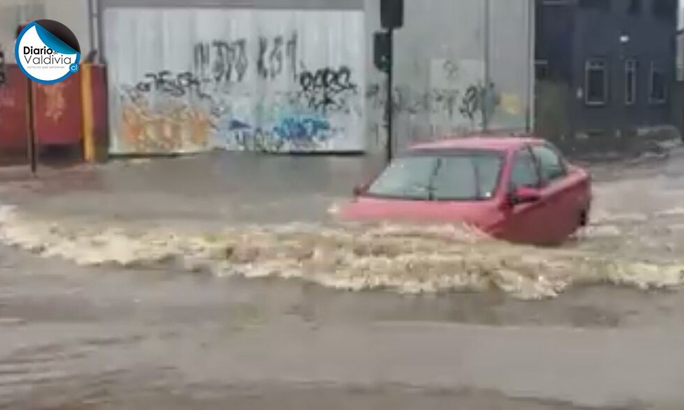 Sumideros tapados mantienen dos intersecciones inundadas en Valdivia