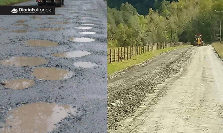 Vialidad realiza mantención de ruta en mal estado en zona precordillerana de Futrono