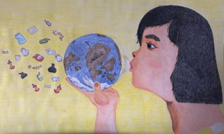Pintura de niña de Los Ríos es exhibida en la COP25 en Madrid