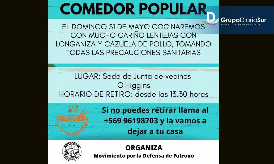 Comedor Popular de Futrono invita para este domingo