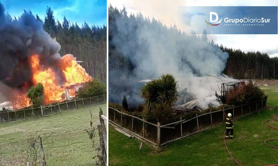 Incendio destruyó vivienda en sector Santa Elena, ruta Reumén-Futrono