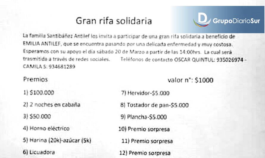 Se posterga sorteo de rifa solidaria a beneficio de vecina de Maihue