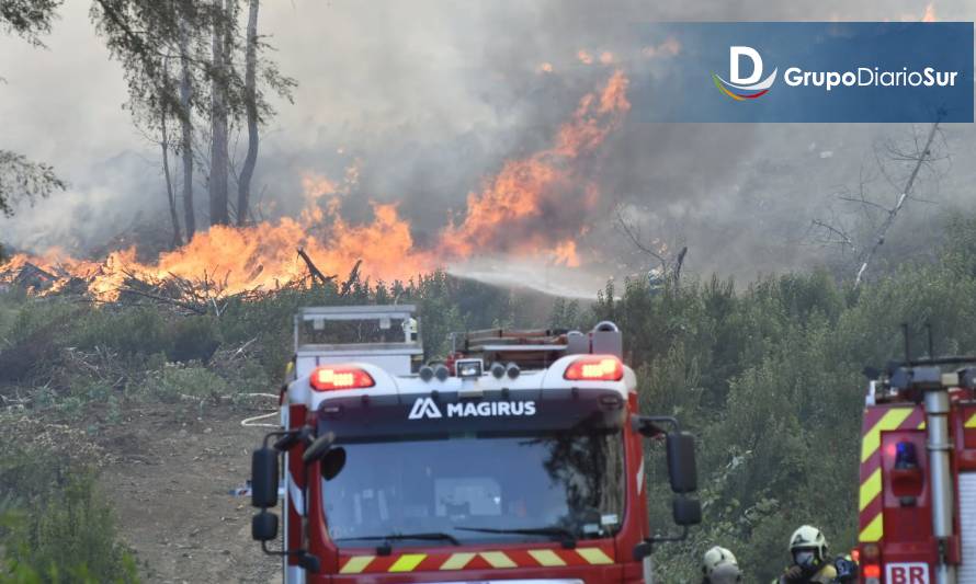 Bomberos sigue en combate de violento incendio en sector costero de Osorno