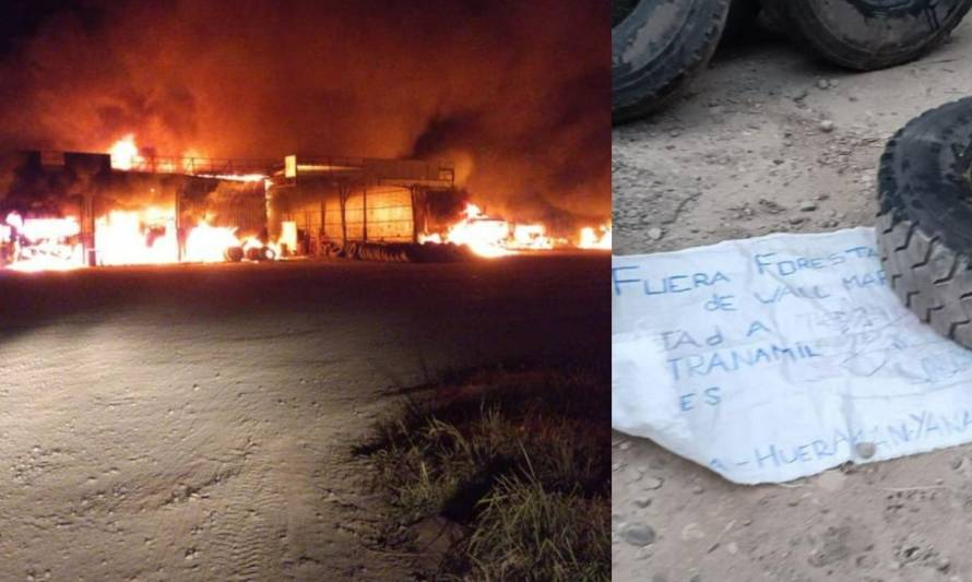 19 camiones fueron quemados por ataque incendiario en Mariquina 