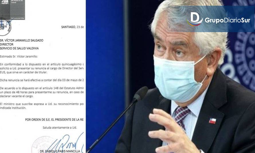 Tajante carta del ministro Paris al director del Servicio Salud: "dispone de 48 horas para presentarme su renuncia"