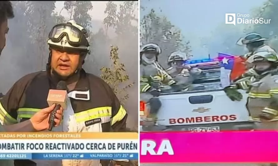 Bomberos de Futrono en incendios de La Araucanía fueron captados por canal televisivo 