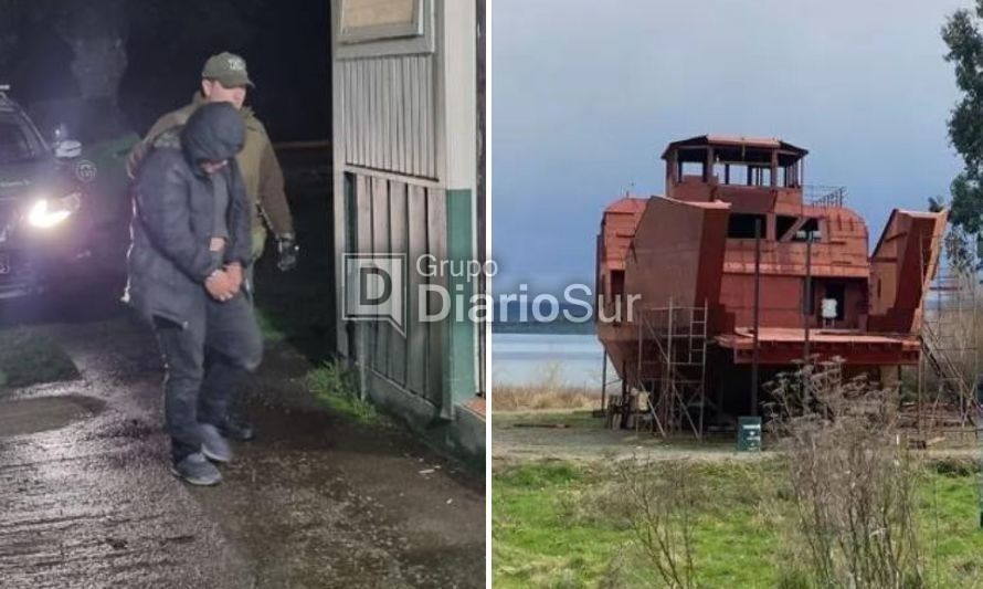 Carabineros atrapó a cuatro sujetos robando en construcción de barcaza Futrono-Isla Huapi

