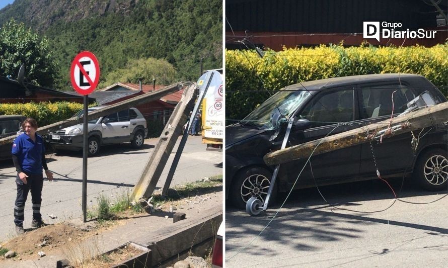 Poste cayó sobre vehículo estacionado en playa de Llifén 