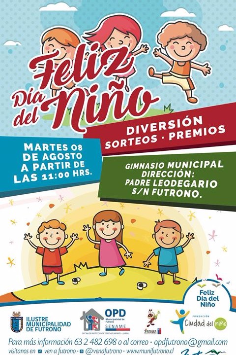 Invitan a celebrar el Día del Niño en gimnasio municipal de Futrono